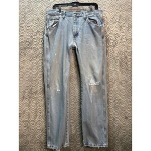 VTG Red Tag Wrangler‎ Regular Fit Jeans Mens 34x32 Light Wash Distressed Denim